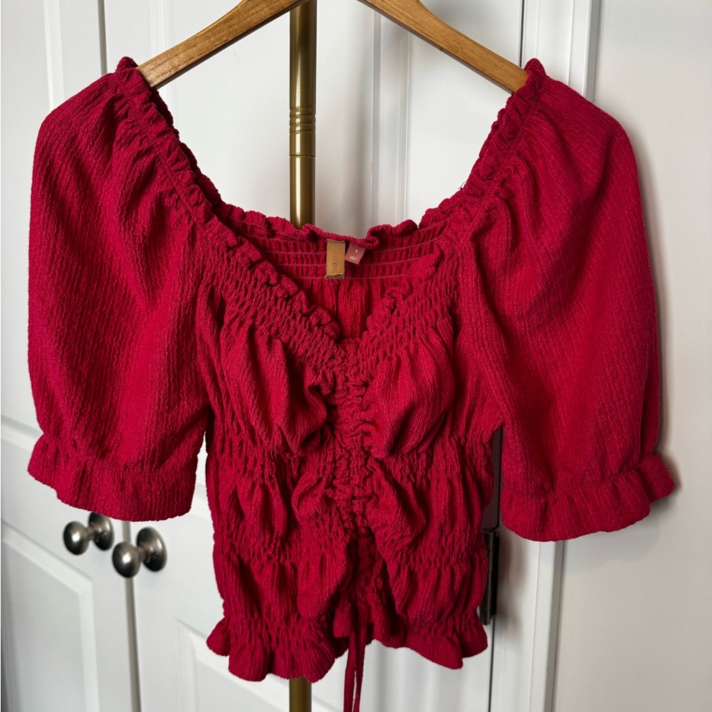 Pilcro Anthropologie Hot Pink Smocked Puff-Sleeve Women's Top size S
